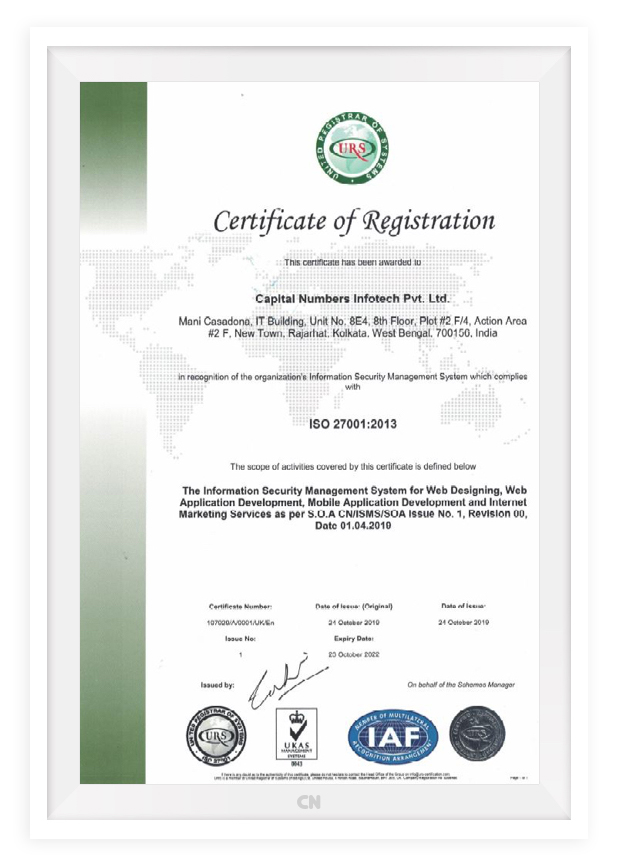 ISO 27001:2013 certification